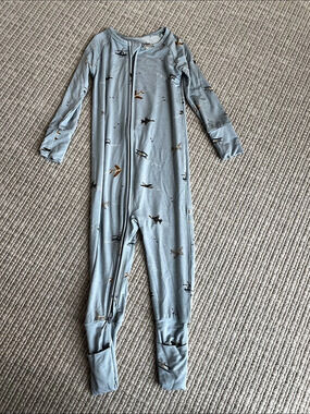 Brave Little Ones Take Flight Blue Small Ribbed Zip Romper Airplane Pajamas Blue